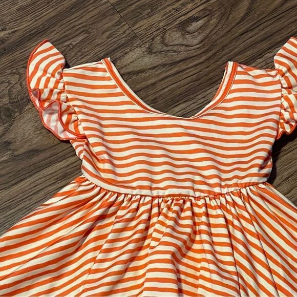 Dot Dot Smile Ruffle Short Sleeve Twirl Dress Orange White Size 6-12 Months - Picture 5 of 10